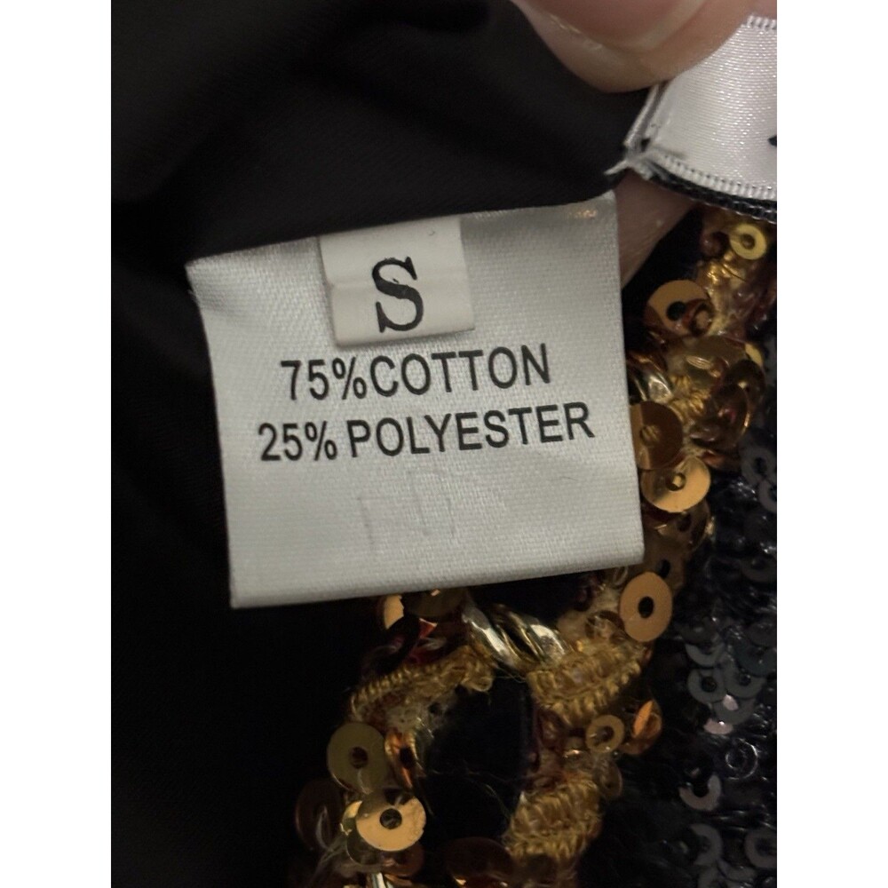 Miss Rosier Eulalia black embellished mini dress Sz S Sequin Gold Party Cocktail - Picture 14 of 16